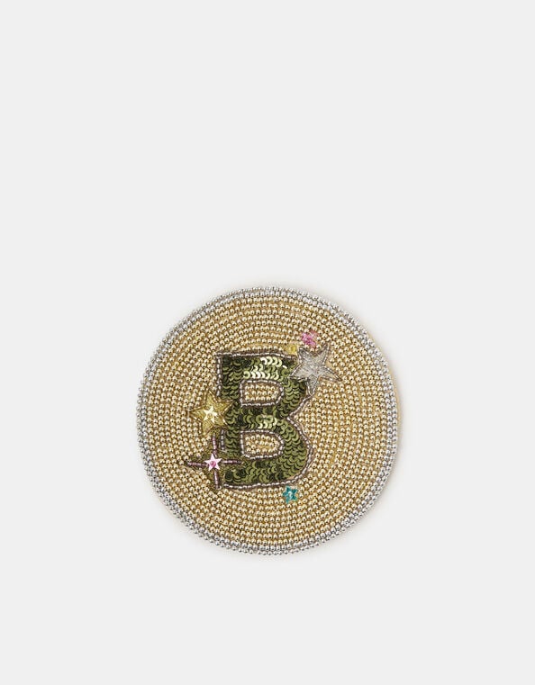 Round Initial Beaded Coaster, Gold (GOLD), large