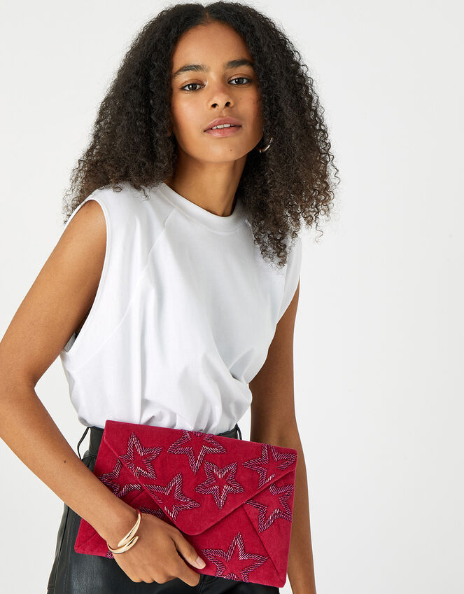 Beaded Star Velvet Clutch, , large