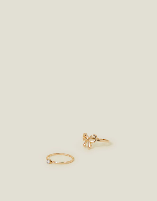 2-Pack Diamante Bow Rings, Gold (GOLD), large