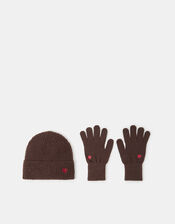 Heart Embroidered Beanie & Gloves Set, , large