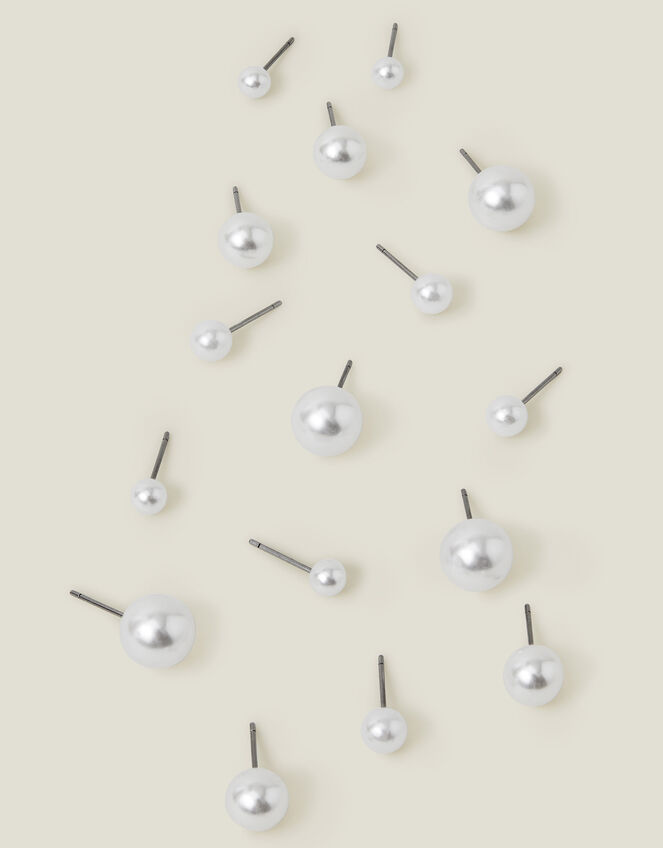 8-Pack Faux Pearl Stud Earrings, , large