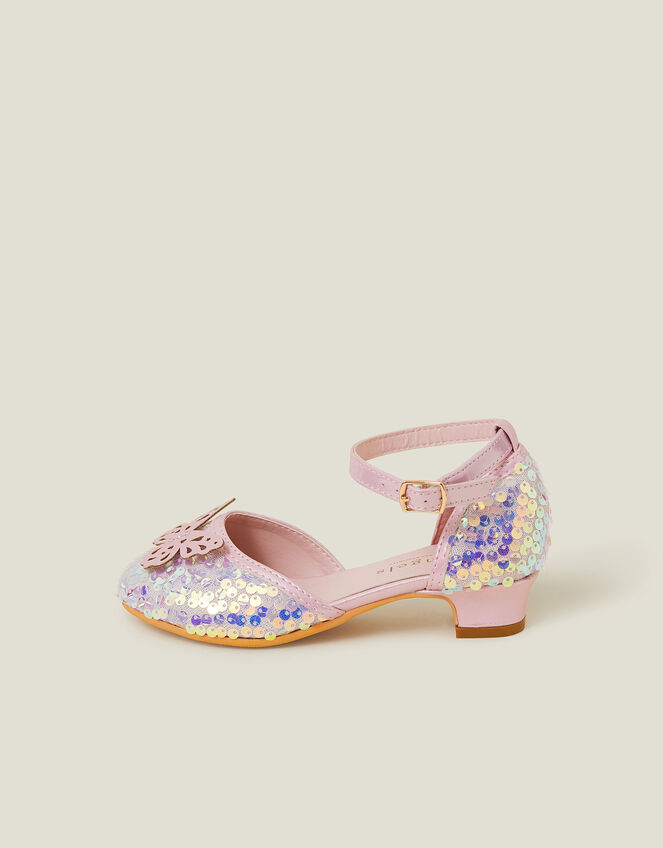 Girls Sequin Butterfly Mini Heels, Pink (PINK), large