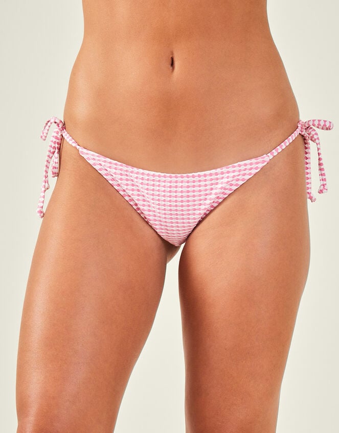 Seersucker Side Tie Bikini Bottoms, Pink (PINK), large