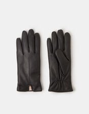 Faux Fur Lined Leather Gloves, Black (BLACK), large
