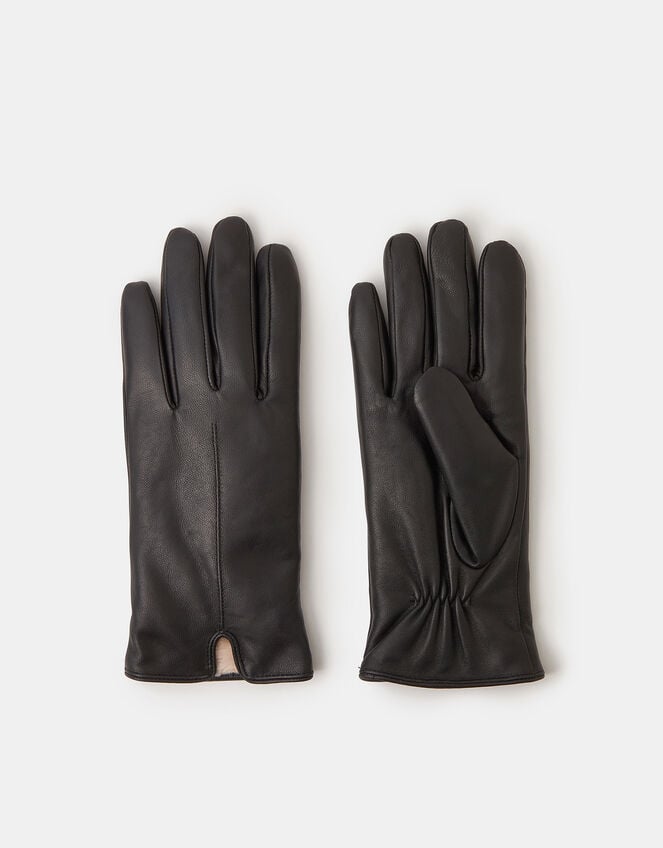 Faux Fur Lined Leather Gloves, Black (BLACK), large