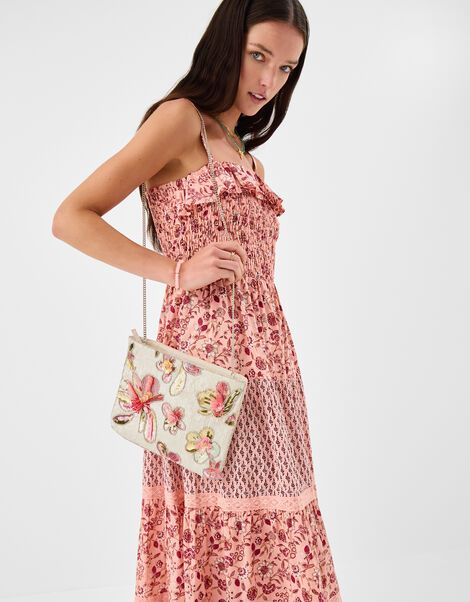 Floral Sequin Clutch Bag, , large