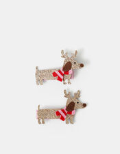 2-Pack Girls Christmas Sausage Dog Hair Clips, , large