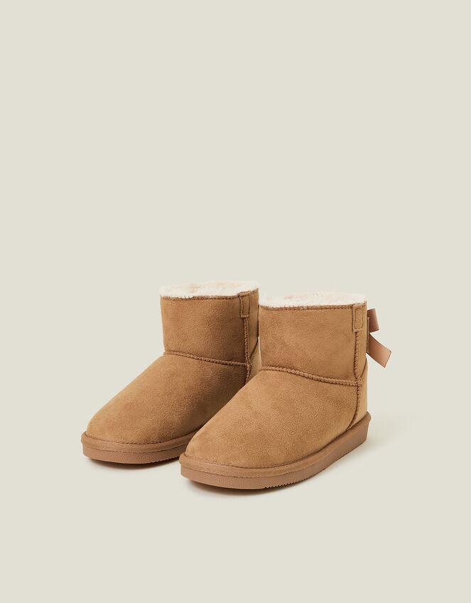 Girls Bow Suedette Boots, Tan (TAN), large