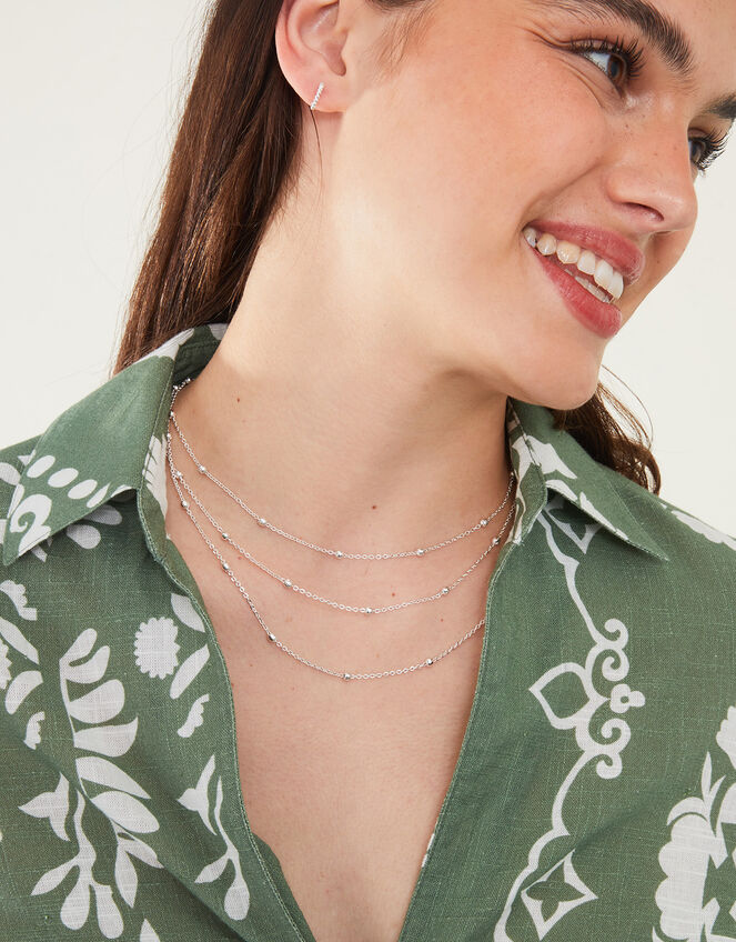 Layered Station Bead Necklace, Silver (SILVER), large