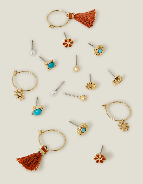8-Pack Flower Hoop and Stud Earrings, , large