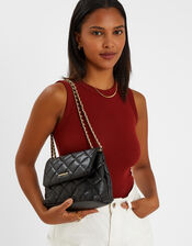 Quilted Faux Leather Cross-Body Bag, Black (BLACK), large