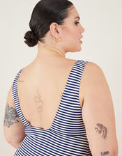 Texture Stripe Plunge Swimsuit, Blue (NAVY), large