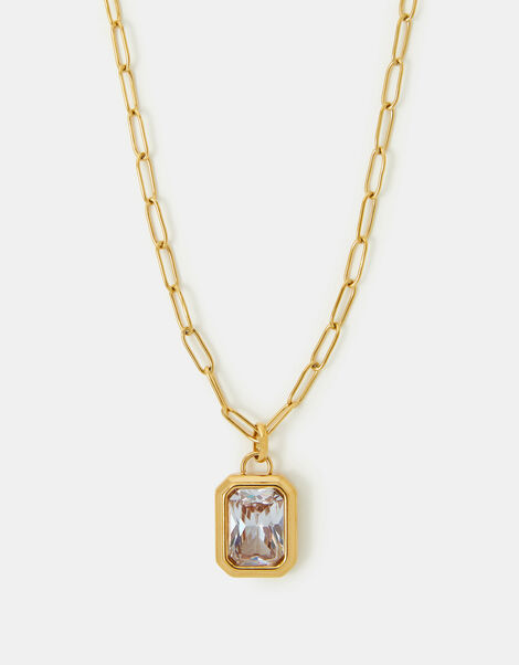 Stainless Steel Rectangle Stone Pendant Necklace, , large