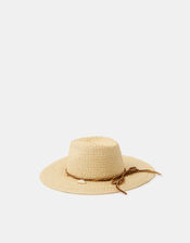 Shell Charm Straw Fedora Hat, , large