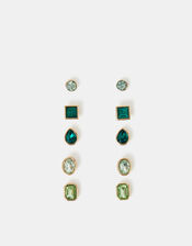 5-Pack Gem Stud Earrings Green, , large