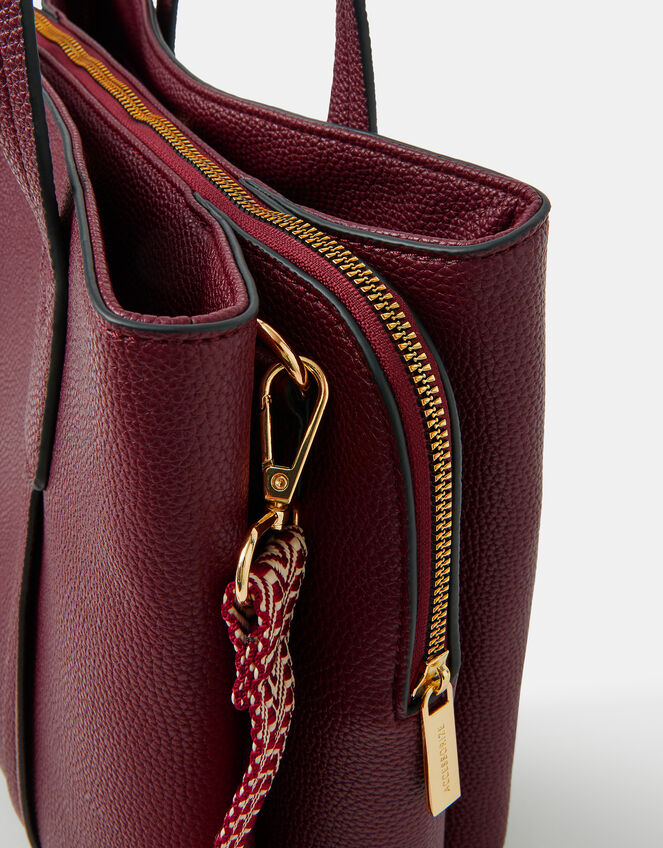 Webbing Strap Faux Leather Shoulder Bag, Red (BURGUNDY), large