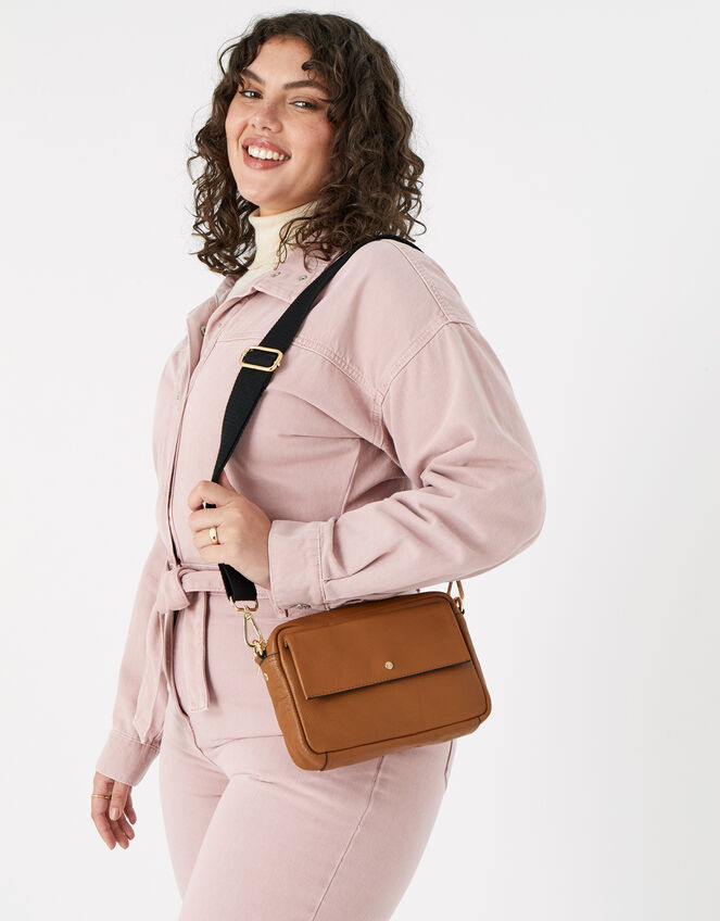 Leather Cross-Body Camera Bag , Tan (TAN), large