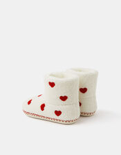 Girls Heart Print Slipper Boots, Natural (NATURAL), large