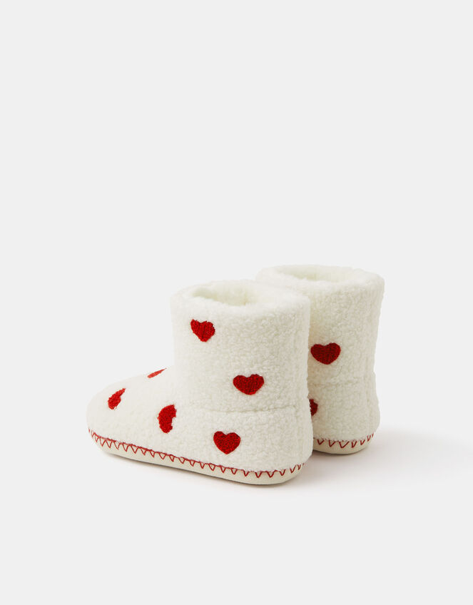 Girls Heart Print Slipper Boots, Natural (NATURAL), large