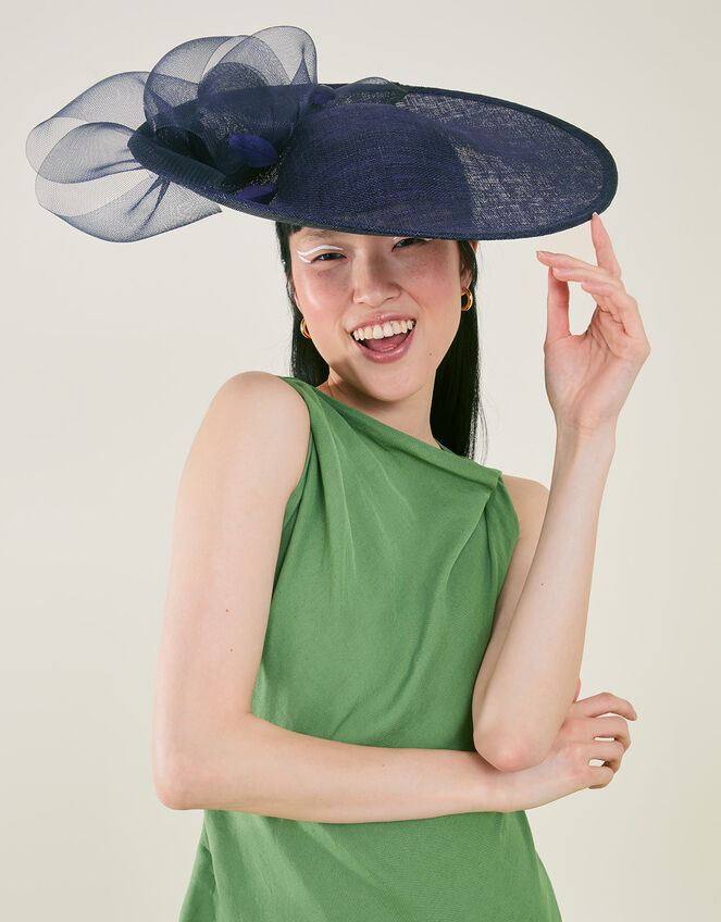 Antigoine Statement Flower Disc Fascinator, Blue (NAVY), large