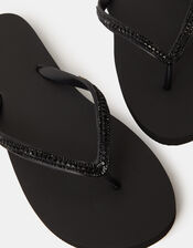 Crystal Embellished Flip Flops, Black (BLACK), large