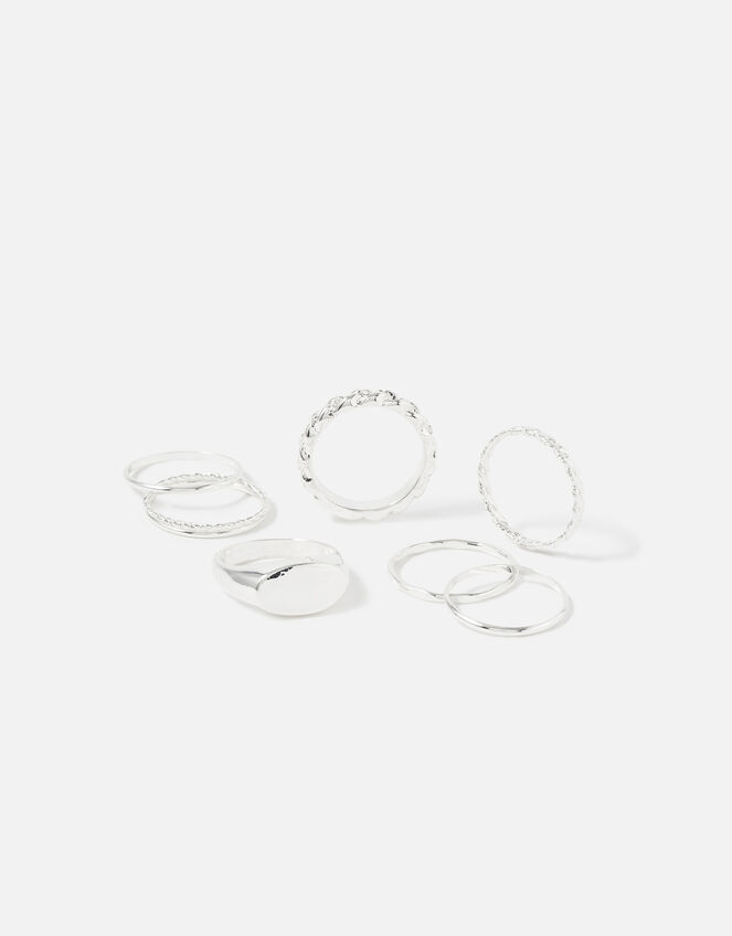 Signet Rings 7 Pack in Recycled Metal, Silver (SILVER), large
