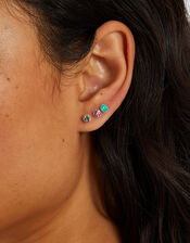 3-Pack Sterling Silver Gem Stud Earrings, , large