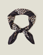 Leopard Print Square Satin Scarf, , large