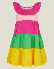 Girls Colour Block Tiered Dress, Multi (BRIGHTS MULTI), large