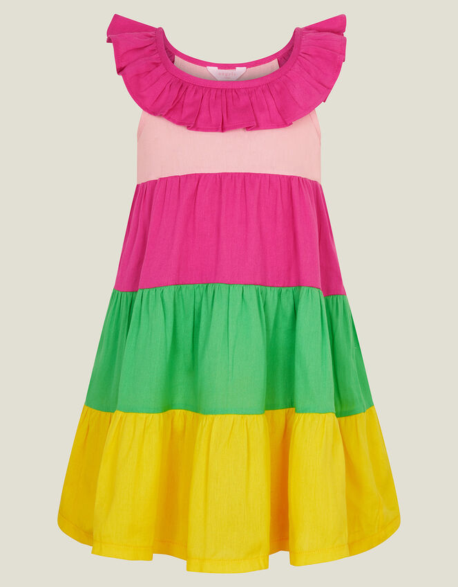 Girls Colour Block Tiered Dress, Multi (BRIGHTS MULTI), large