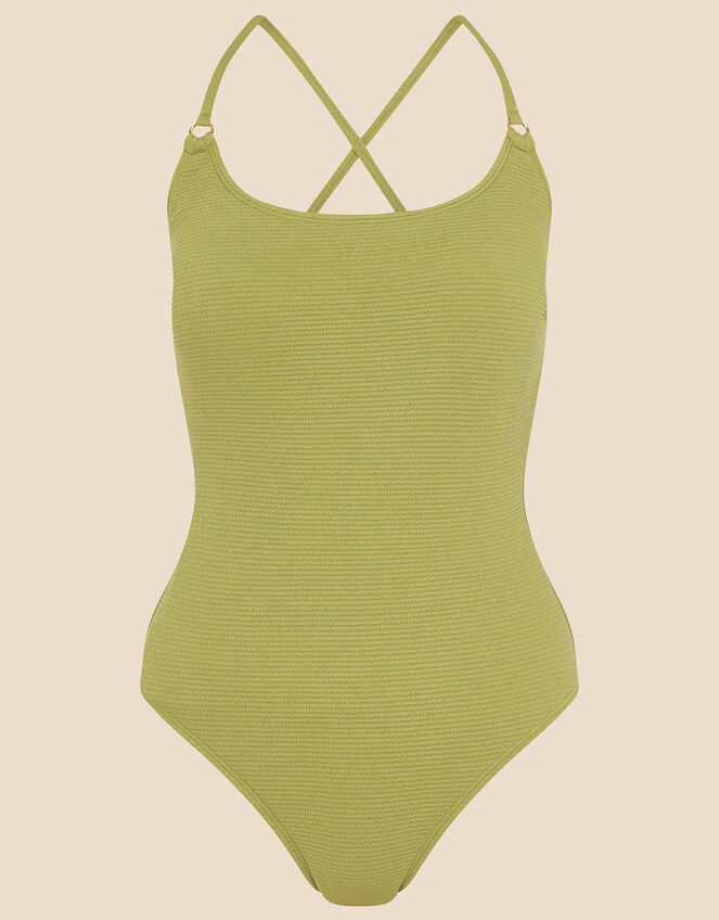 Crinkle Scoop Neck Swimsuit, Green (KHAKI), large