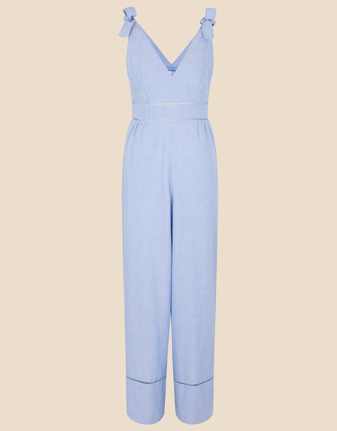 Tie Shoulder Plunge Jumpsuit, Blue (LIGHT BLUE), large