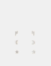 3-Pack Sterling Silver Celestial Stud Earrings, , large