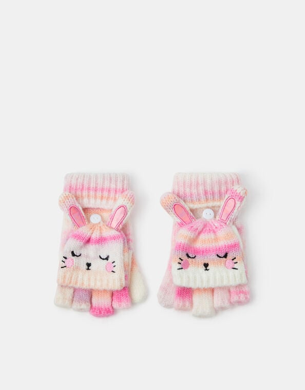 Girls Bunny Stripe Fingerless Gloves with Mittens, Multi (PASTEL MULTI), large