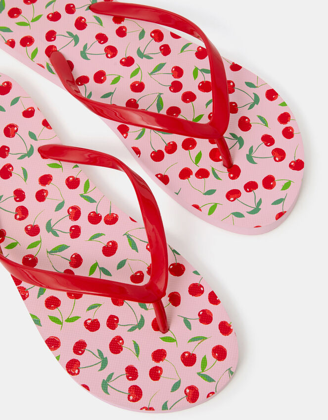 Cherry Print Flip Flops, Pink (PINK), large