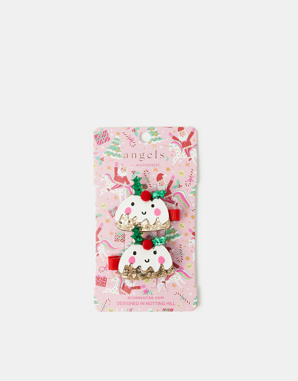Girls 2-Pack Christmas Pudding Hair Clips, , large