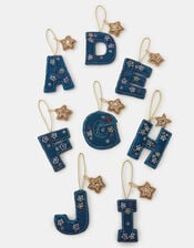 Embellished Initial Christmas Tree Decoration, Teal (TEAL), large