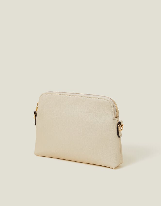 Quilted Faux Leather Cross-Body Bag, Cream (CREAM), large