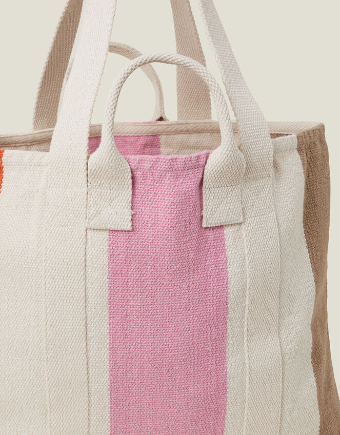 Colourblock Stripe Canvas Tote Bag, , large