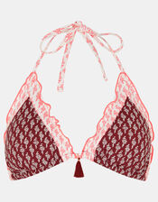 Frill Floral Triangle Bikini Top, Red (BURGUNDY), large