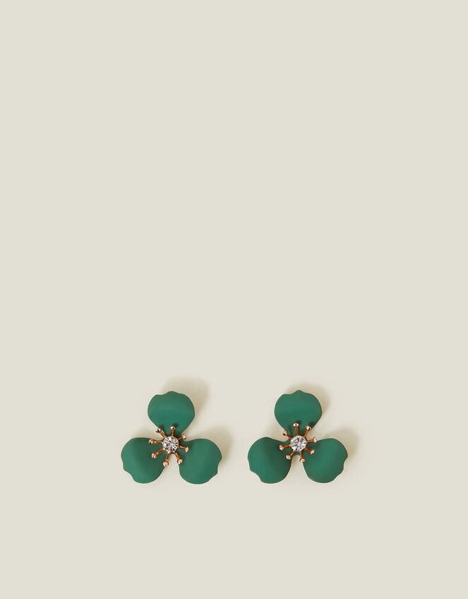 Enamel Floral Stud Earrings, , large