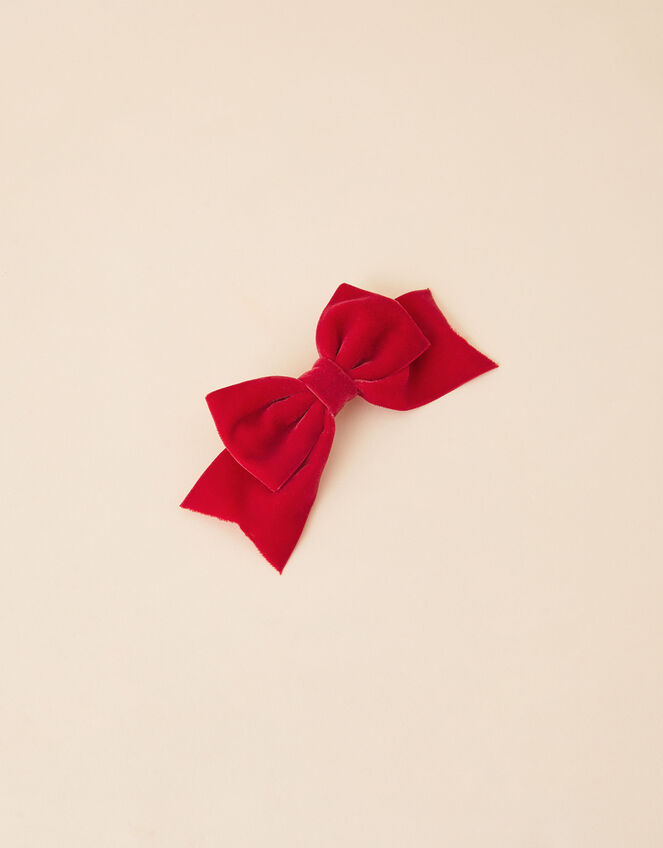 Girls Velvet Bow Barette Clip, , large