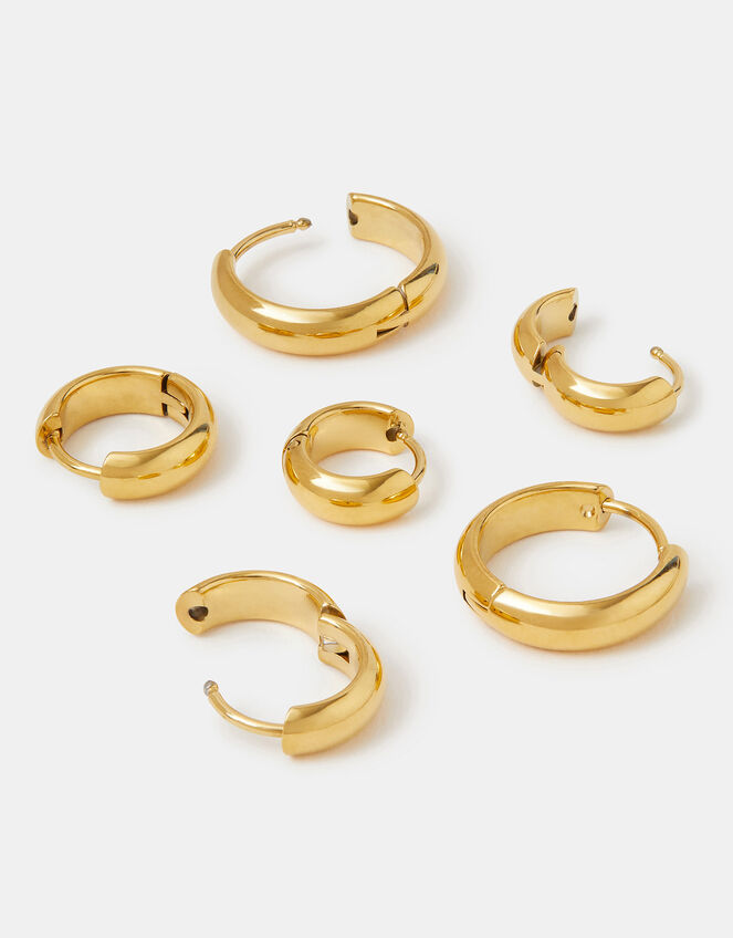 3-Pack Stainless Steel Clicker Hoop Earrings, , large