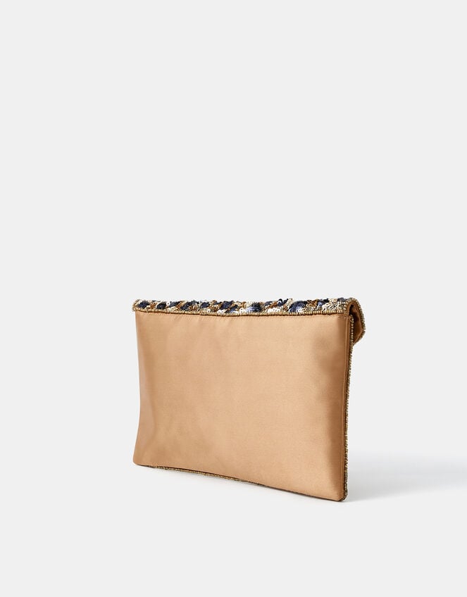 Leopard Print Sequin Clutch Bag, , large