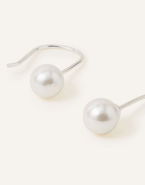 Sterling Silver Sleek Pearl Drop Earrings, , large