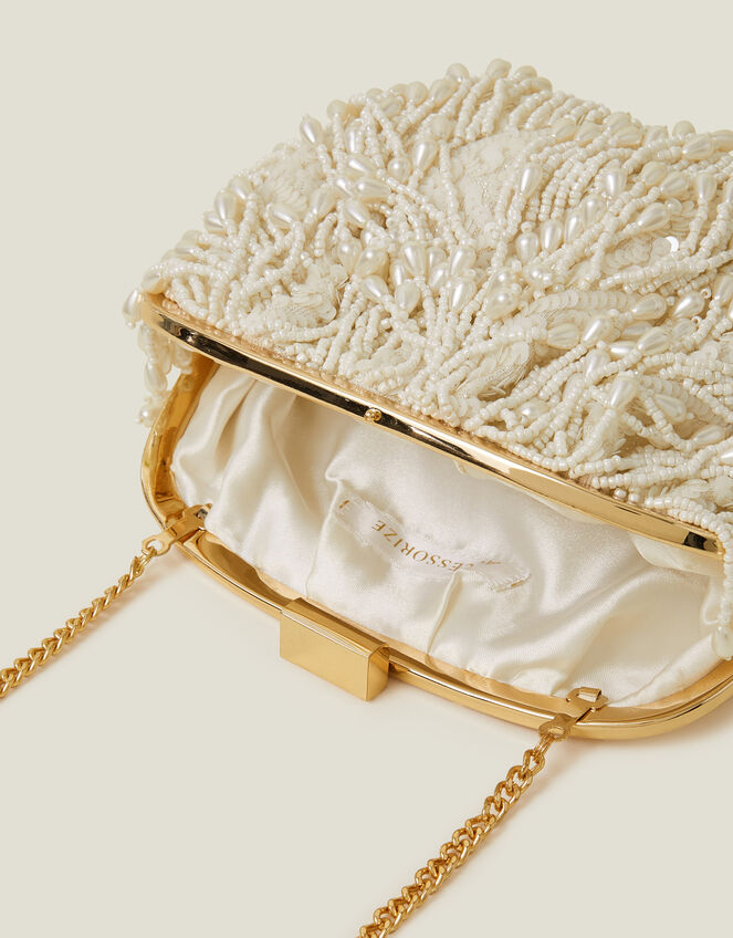 Bridal Pearl Tassel Clutch Bag, , large