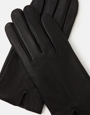 Faux Fur Lined Touchscreen Leather Gloves, Black (BLACK), large