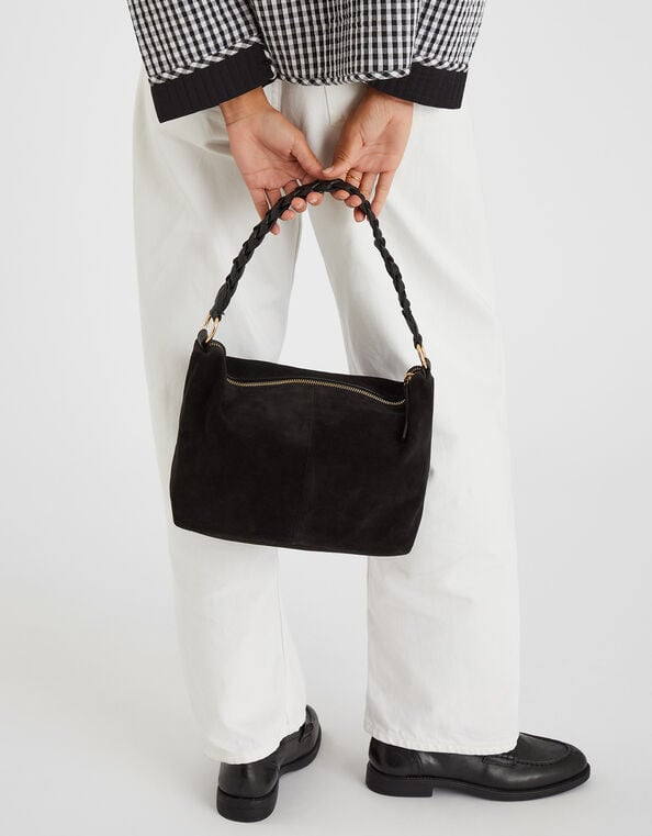 Braided Strap Suede Shoulder Bag, , large