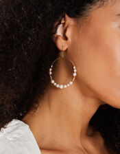 Large Pearl Beaded Hoop Earrings, , large