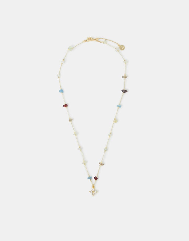 14ct Gold-Plated Semi-Precious Station Pendant Necklace, , large
